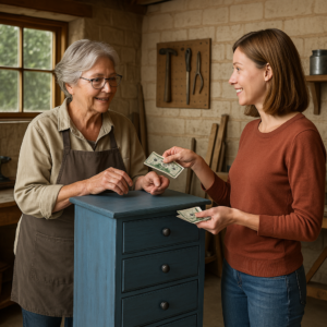 Older Lady taking CAsh for Dresser Older Lady taking CAsh for Dresser